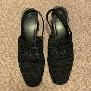Good condition crochet black sling backs with heel.